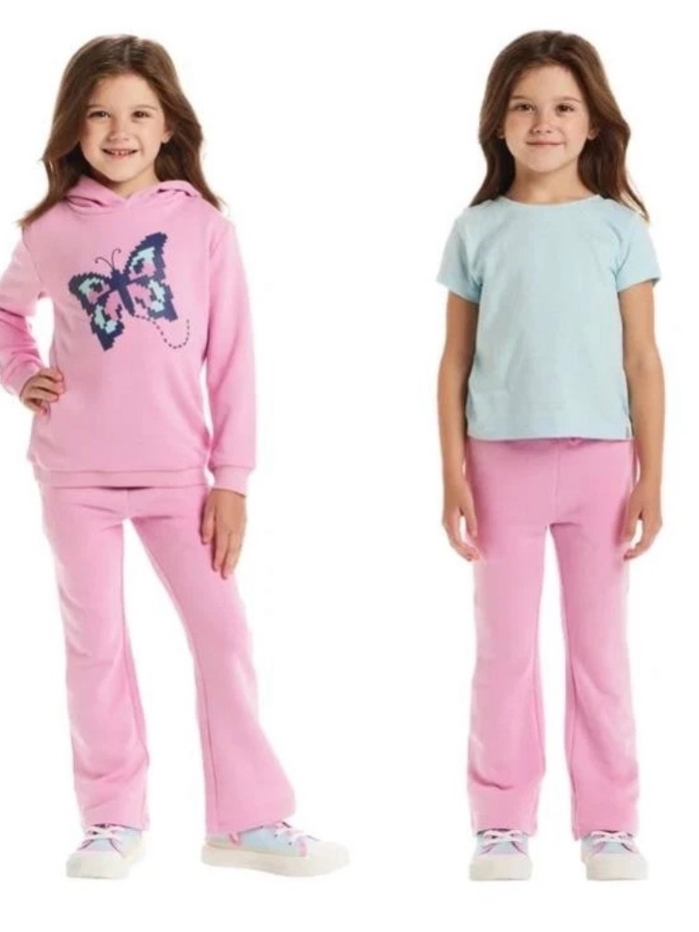 Andy & Evan Pink Hoodie and Pants Pajama Set with Blue Butterfly Accent